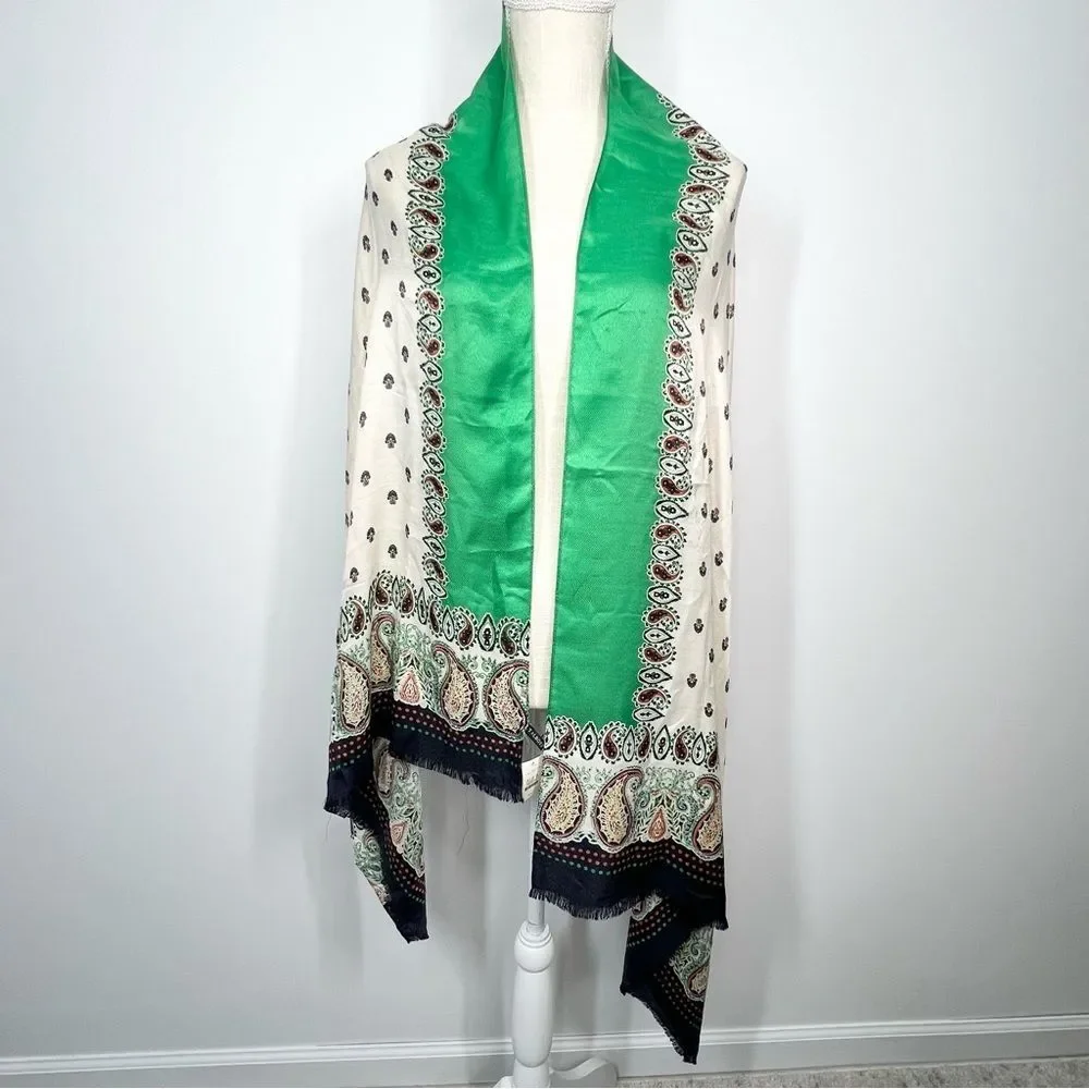 NWT Talbots Paisley Print Scarf Fringed Edge Wide Scarf